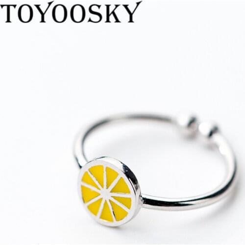 New 925 Simple Popular Cute Silver Fruit Lemon Shape Open Ring for Girls Student Kids Creative Style Fashion Jewelry
