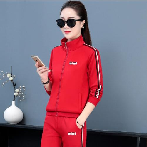 Spring Fall New Tracksuit Woman Color Striped Stand collar Zipper Top+Pants 2PCS Sets Long Sleeve Top Trouser