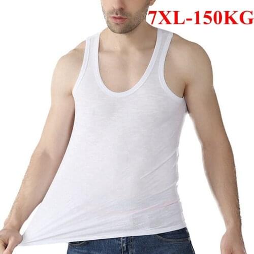 Large Size 7XL Cotton Mens Undershirt Solid Sleeveless Comfortable Black Gray White Men Vest Loose Casual 5XL 6XL Men Undershirt