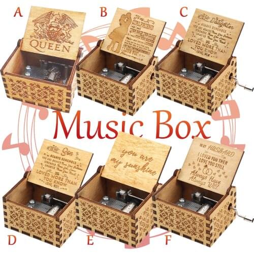 Music Box Vintage Wooden Engraved Hand Crank Musical Box for Kids Wife Lover Girlfriend Birthday Christmas Valentine Gift