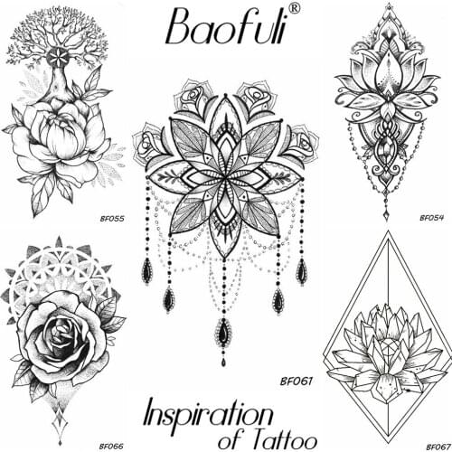 BAOFULI Black Henna Flowers Temporary Tattoo Stickers Women Water Transfer Fake Jewelry Pendants Tatoos DIY Party Body Tattoos