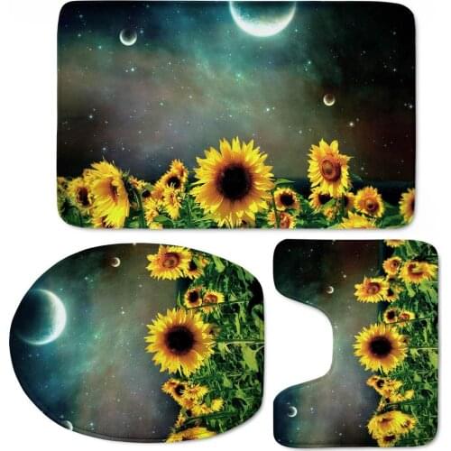 Night Sunflower 3D Print Home Accessories Bathroom Shower Mat Non-Slip Overcoat Toilette Lid Cover Cushion Inodoro Decoration