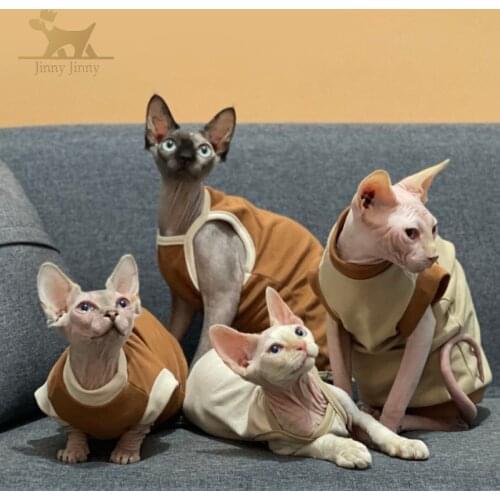 Sphynx Cat Clothes， Wear Vest for Spring Summer Autumn, Breathable Cotton Cats Clothes Shirt For Sphinx Fairless Cat