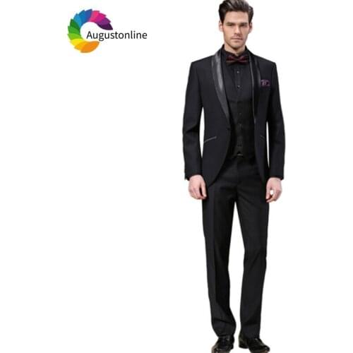 Slim Fit Black Wedding Suits Groom Tuxedos 3 Pieces (Jacket+Pants+Vest) Formal Prom Business Men Suits Blazer