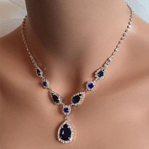 Luxury Elegance Water Drop Shape AAA Zircon Blue Color Necklace Geometric Florid Bridal Jewelry For Women Romantic Wedding Gifts