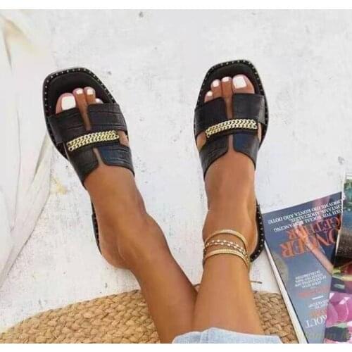 New 2021 Luxury Women Sandals Shoes Woman Flat Flip Flops Double Chain Sandal Slippers Shoes Women Lady Flats Slippers