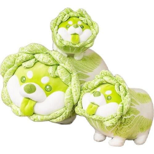Cute Vegetable Fairy Plush Toys Japanese Cabbage Dog Fluffy Soft Shiba Inu Pillow Stuffed Animals Doll for Kids Baby Girls Gifts