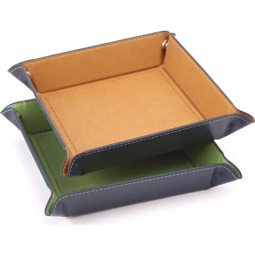 Foldable Desktop Storage Box PU Leather Quadrilateral Tray DND Dice Key Coin Box Drop Ship