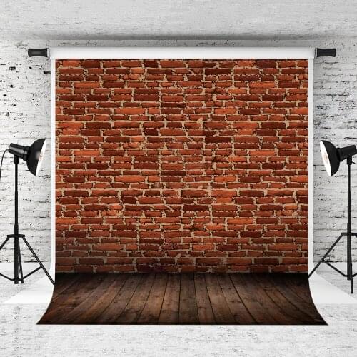 VinylBDS Retro Red Brick Wall Photography Backdrops Dark Wooden Floor Backdrops Children Backdrops Photo Studio