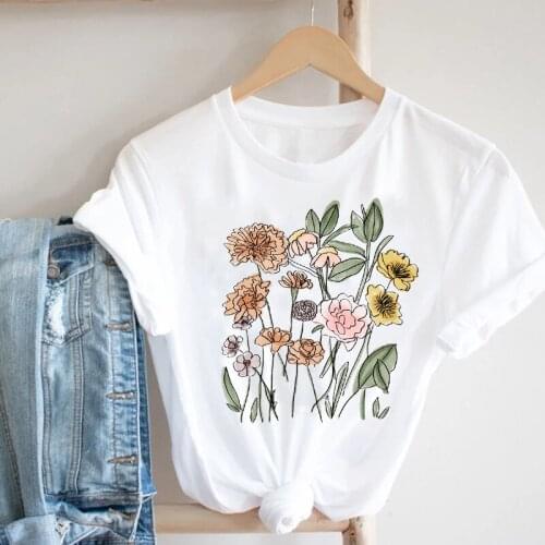 Women Love Watercolor Flower Floral Kawaii Valentine Spring Summer Fashion Clothes Print Tee Top Tshirt Female Graphic T-shirt