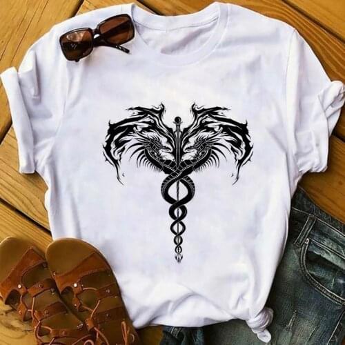Wing Graphic Print Vintage T-shirt Women Harajuku Aesthetic White Tops Casual Tshirt 2021 New Summer Fashion Y2k Female T Shirt