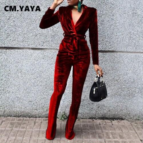 CM.YAYA Women Velvet Two 2 Piece Set Outfits Elegant INS Blazers Tops and Straight Pants Matching Set Vintage Autumn Tracksuit