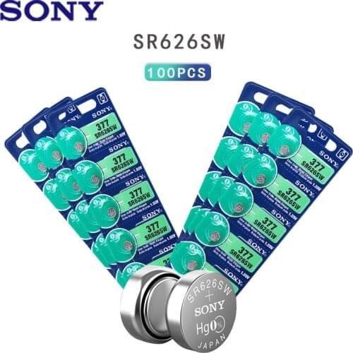 100PCS/lot Sony Original 1.55V AG4 377A 377 LR626 SR626SW SR66 LR66 button cell Watch Coin Battery Silver Oxide MADE IN JAPAN