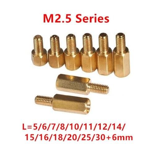 100pcs Thread M2.5 Hex Brass Standoff Spacer Male to Female Brass spacing screws pillar M2.5*5/6/8/10/12/15/16/18/20/25/30+6mm