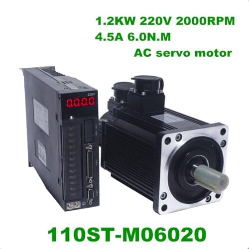 110ST-M06020 220V 1200W AC Servo motor 1.2KW 2000RPM 6N.M. Single-Phase ac drive permanent magnet Matched Drive
