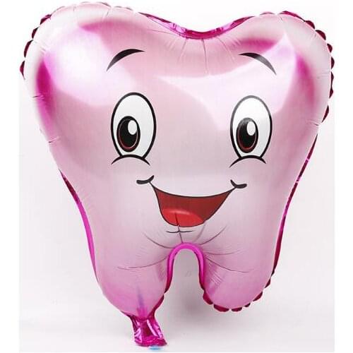 200pcs/lot Large Tooth Shaped Foil Balloons Pink Blue Color Kids Lovely Air Inflatable Balloon for Birthday Party Decoration
