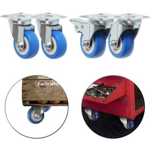 4 Pack 360 Degree Swivel Caster Wheel,Heavy Duty Caster With Top Plate No Noise Wheel For Cart Workbench(2 Inch With Brake,Blue)