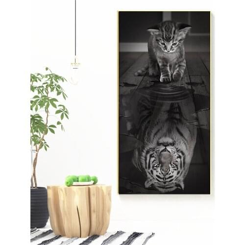 5D DIY Diamond Painting Full Square/round Cat Reflection reflection Diamond Embroidery Mosaic Animal Home Decoration