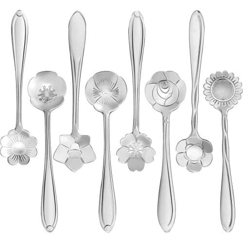 8Pcs Stainless Steel Flower Carved Stirring Mini Spoons for Desserts Tea Coffee