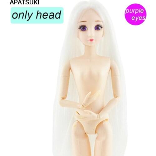 Dolls Accessories Purple Eyes Doll Head For 1/6 BJD Doll Heads With Long Straight White Hair WIG 11.5" DollHouse Kids DIY Toys