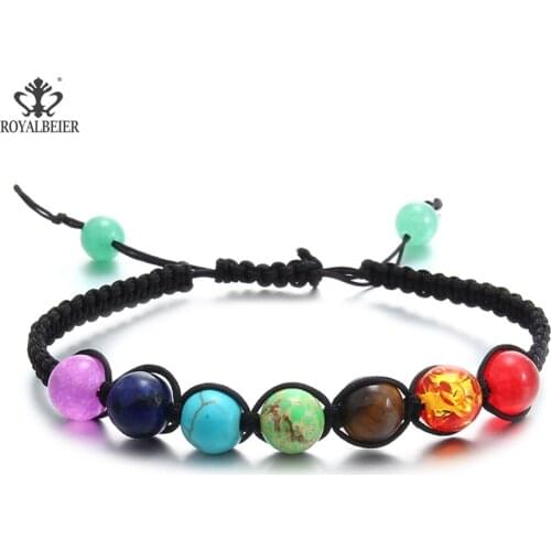 ROYALBEIER Chakra Bracelet Yoga Handmade Bracelet Healing Balance Supernatural Lava Natural Stone Yoga Bead Women Jewelry SZ0583