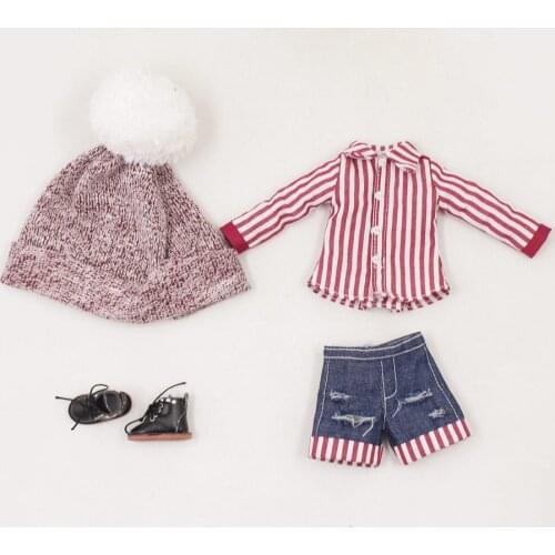 DBS Blyth icy 1/6 doll clothes Plush hat striped shirt denim shorts suitable Licca girl gift