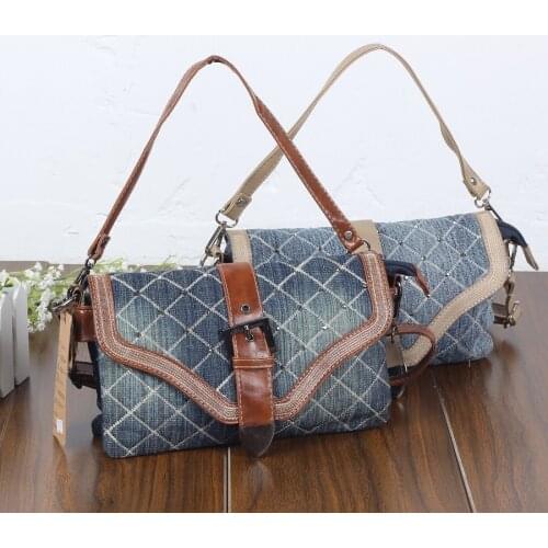 Cheap Women Bags Jean Small Denim Brown Belt Shoulder purse Crossbody woman Messenger Handbags Leather Straps Female