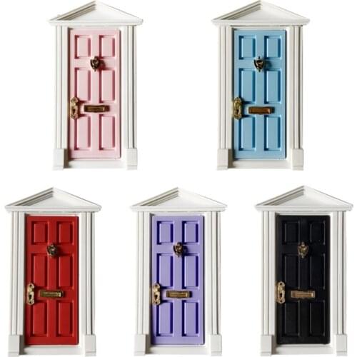 1/12 Scale Dolls House Teeth fairy doors Miniature Plastic Steepletop 6 Panel Door with Hardware for Children DIY Furniture Toy