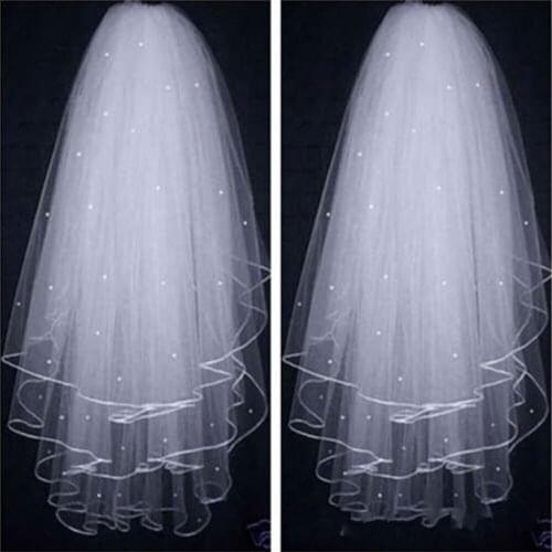3 Layer Beading Wedding Veil Short Tulle With Comb Handmade Noble White Bridal Veils Velos De Novia