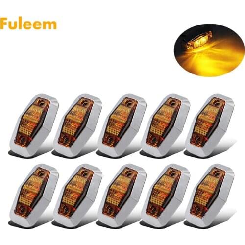 Fuleem 10PCS Chrome Bezel 2.5"inch LED AMBER Truck Trailer Surface Mount Clearance Side Marker Light Lamp 12v 24v Waterproof