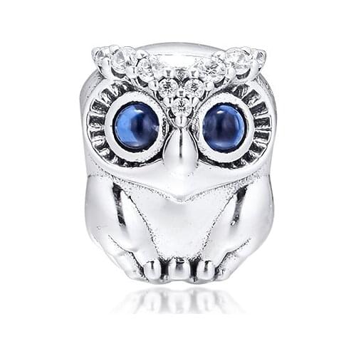 GPY Sparkling Owl Charms 925 Original Fit Pandora Bracelet Sterling Silver Charm Beads for Jewelry Making Jewellery