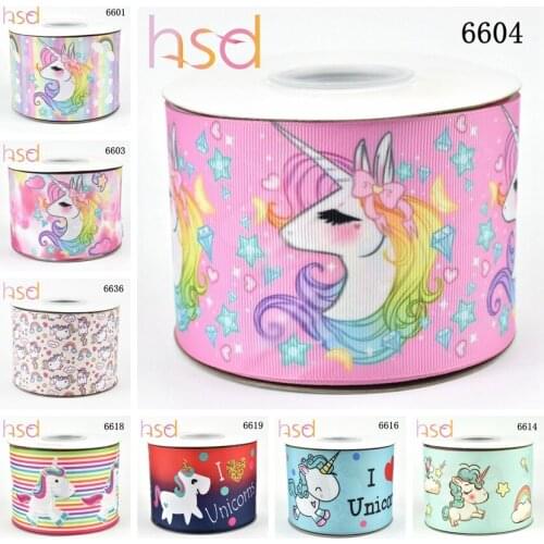 HSDRibbon free shipping 3" 75mm heat transfer printed unicorn series Grosgrain Ribbon 50Yards per Roll