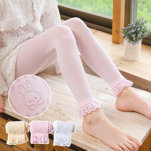Girls' leggings summer thin section hollow vertical strips cute bow tie rabbit girl trousers core-spun silk childrens pants