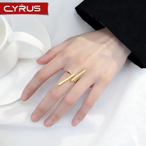 Statement Double Vertical Line Open Rings for Couple Geometric Thin Tail Ring Silver Color Black Copper Ring Mujer Party Gift