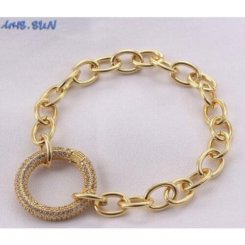 MHS.SUN Mosaic Zircon Heart/Round/Cross Pendant Chunky Chain Bracelet Fashion Exaggerated Women Bracelet Party Jewelry 1Pc