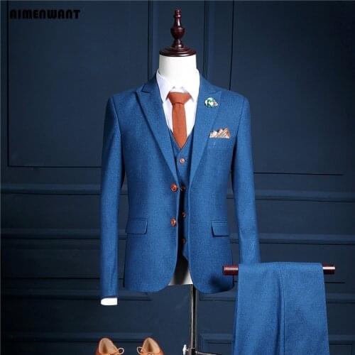 AIMENWANT Customize Top Quality Mens Suit 2017 Single Breasted Suits+Vest+Pants Set Studio Clothes Stage Host Work Blazer