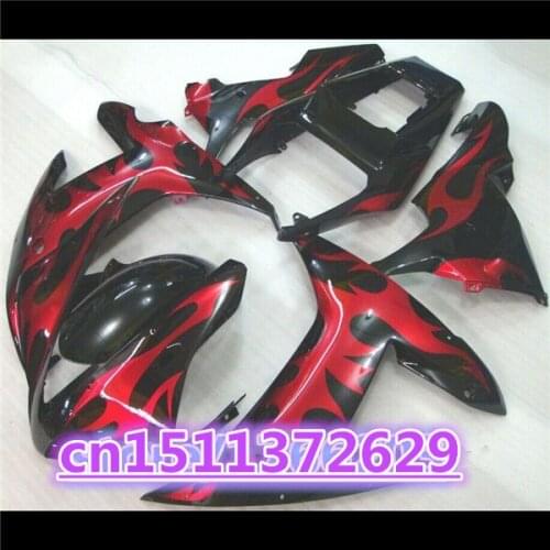 100%NEW For 02-03 YZF R1 02 03 YZF 1000 red flames in black YZF-R1 YZF-1000 YZFR1 YZF1000 2002 2003 Fairing Body-Dor D