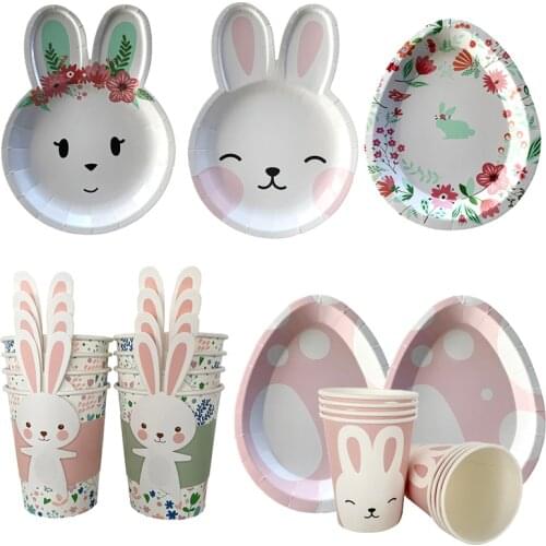 Easter rabbit paper plate eggs Bunny cup plates banner happy Easter party supplies Tableware baby shower Birthday Easter gifts