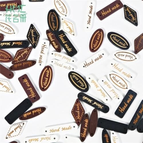 Mixed Shape 50Pcs/lot "Hand Made" Letter Natural Wood Buttons Tags Clothing Decor Scrapbooking Home Craft DIY Sewing Accessories