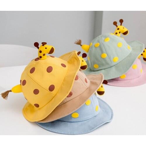 Lovely Cartoon Giraffe Dot Baby Hats Spring Summer Cotton Beach Caps Kids Boys Girls Outdoor Sun Hats Fisherman Hats