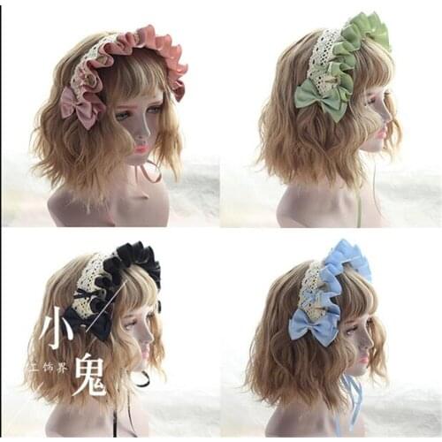 Annies breakfast Cosplay Sweet Lolita Bonnet Headwear Retro Princess Hair band Girl Bow Lace Hair clip Headbands B470