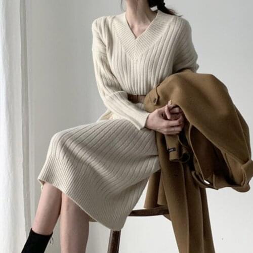 Spring/Autumn Clothing Sweaters Women Tops Korean New Pullovers Long Sweater Dress Womens Knit Sweaters Winter Clothes Female