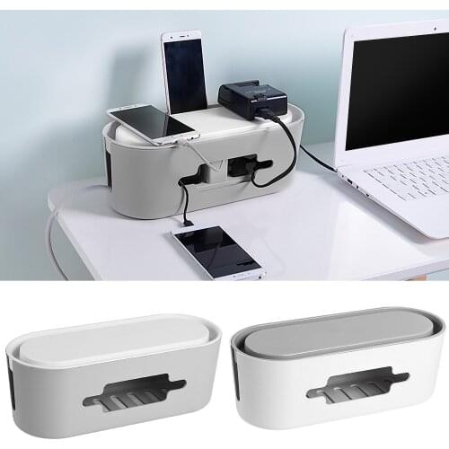 Cable Cord Management Organize Box Wires Hider with Phone Holder Stand for Desk Surge Protector Desktop Finishing Wire Box