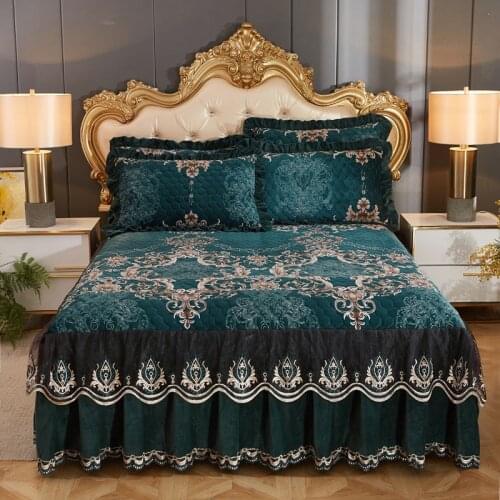 High Grade Luxury Soft Bed Skirt Winter Plush Thick Quilted Bed Cover Skirt King Queen Pad Bedspread Not Including Pillowcase