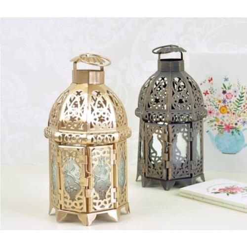 Iron Glass Wind Light Candle Holder Restaurant Wedding Party Hollowed Out Wrought Iron Candle Holder With Hook Home Decoration