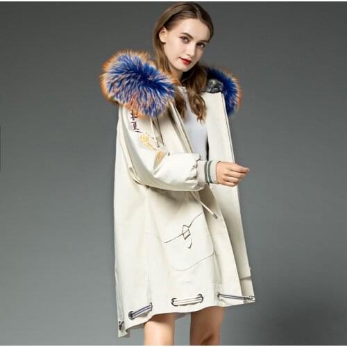 Coat Winter 2020 Women Rabbit Fur Liner Warm Parka Real Fur Coat Female Raccoon Fur Collar Korean Long Jacket MY4569
