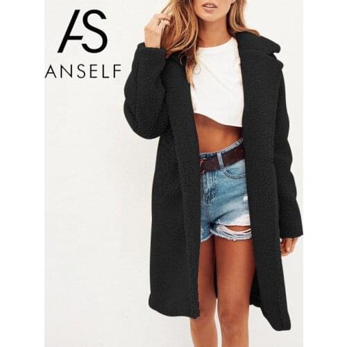 ANSELF Long Teddy Jacket Women Faux Fur Coat 2020 Winter JacketSolid Fluffy Overcoat Long Sleeve Thick Jacket female Outwear 3XL