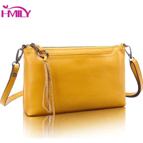 HMILY Natural Cowskin Womens Messenger Bag Genuine Leather Shoulder Bag For Female Mini Daily Shopping Bag Classic Sling Bag