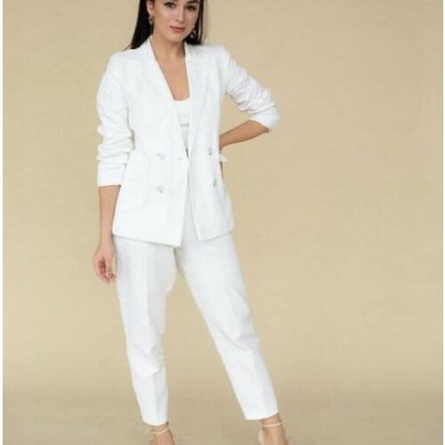 White Women Pantsuits Notch Lapel Jacket+Pants Women Business Suits Women Pantsuit Office Style Female Trouser Suit Custom Made