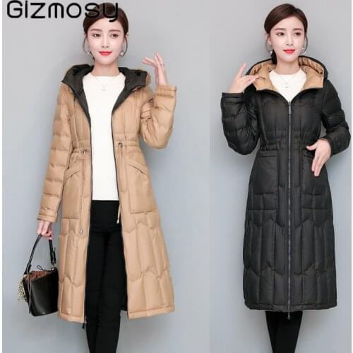 Gizmosy 2021 Winter Down Coat 90% White Duck Down Jacket Women Slim Warm Double Sided Coat Female Ultralight Windproof Parkas
